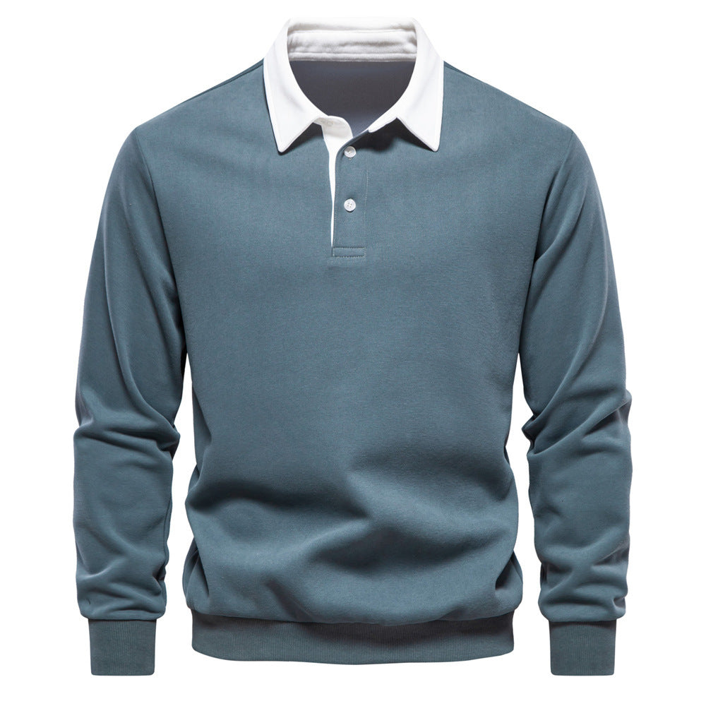 Men’s Contrast Collar Long Sleeve Polo Shirt-thumbmail-10