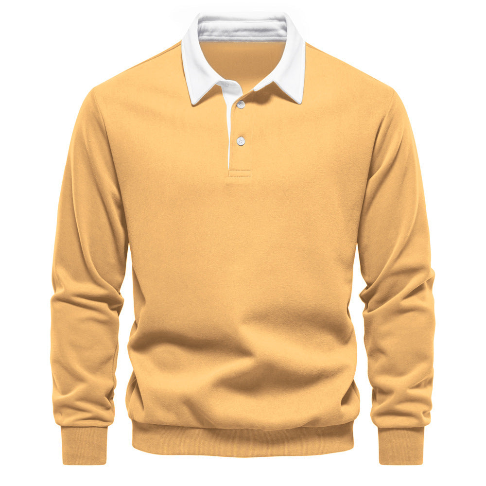 Men’s Contrast Collar Long Sleeve Polo Shirt-thumbmail-13