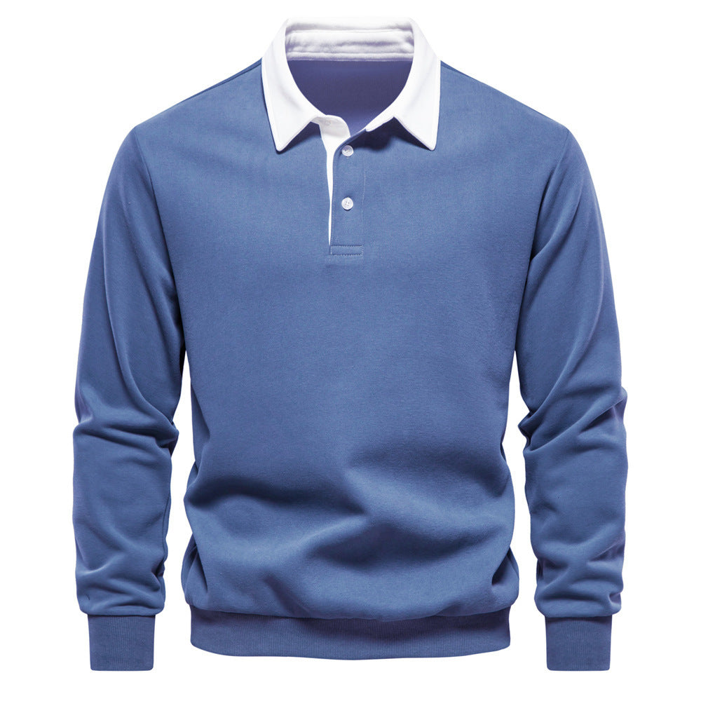 Men’s Contrast Collar Long Sleeve Polo Shirt-thumbmail-14