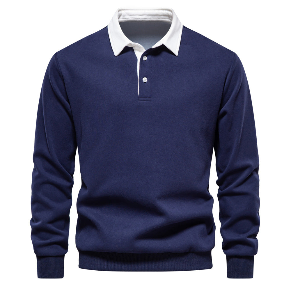 Men’s Contrast Collar Long Sleeve Polo Shirt-thumbmail-15