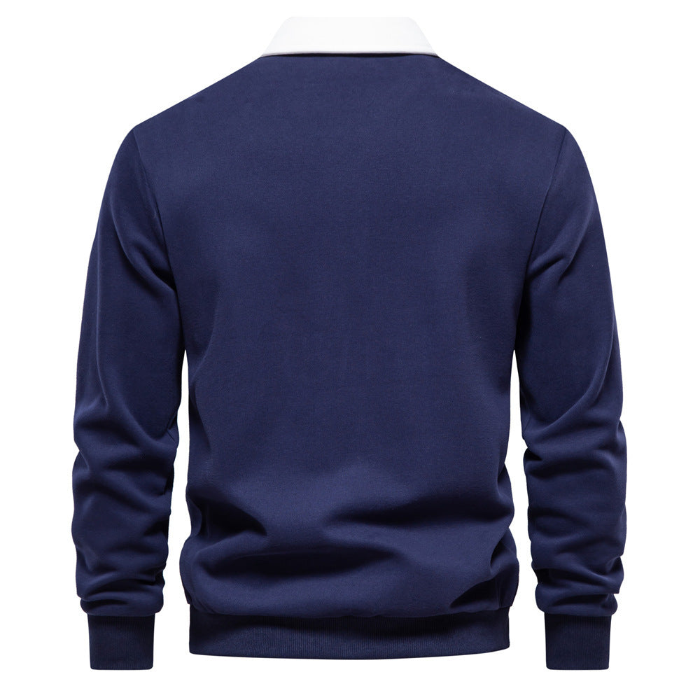 Men’s Contrast Collar Long Sleeve Polo Shirt-thumbmail-16