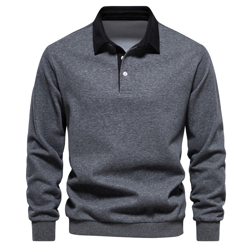 Men’s Contrast Collar Long Sleeve Polo Shirt-thumbmail-19