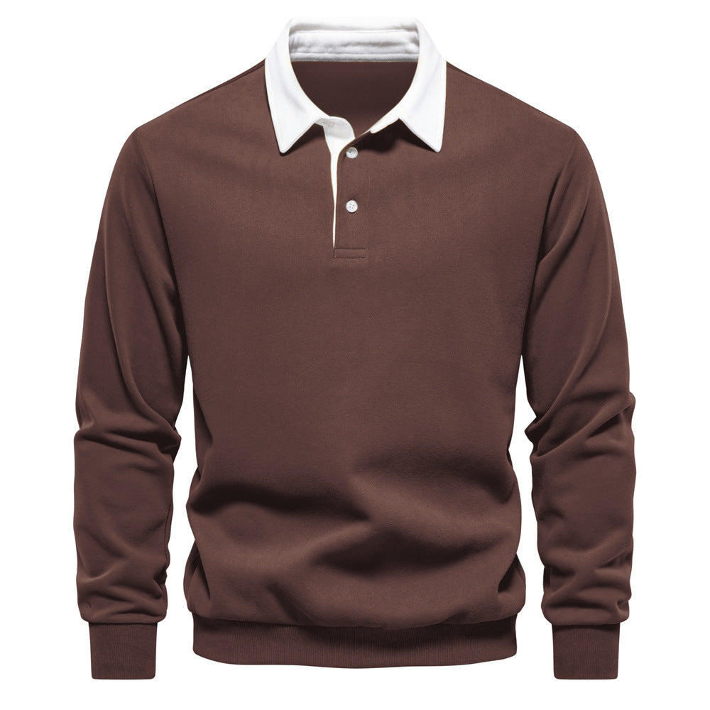 Men’s Contrast Collar Long Sleeve Polo Shirt-thumbmail-23