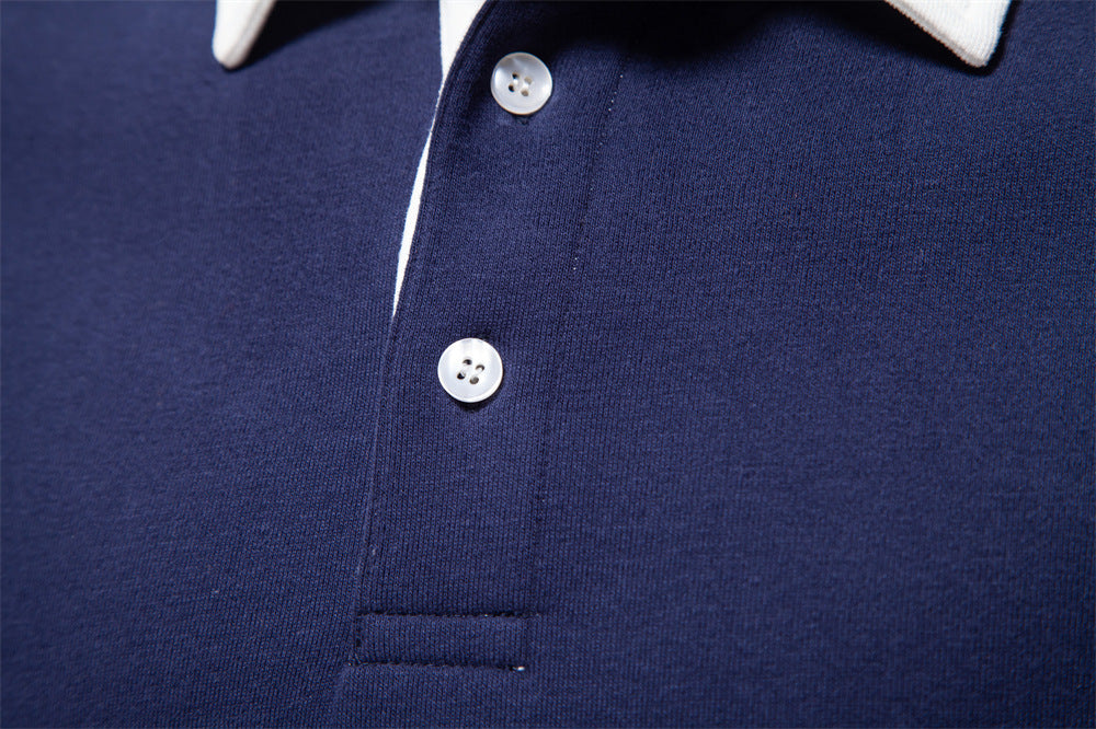 Men’s Contrast Collar Long Sleeve Polo Shirt-thumbmail-26