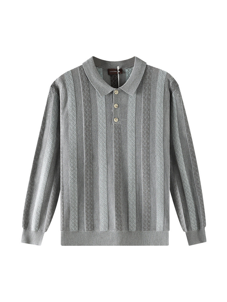Men’s Textured Knit Long Sleeve Polo Sweater-thumbmail-2