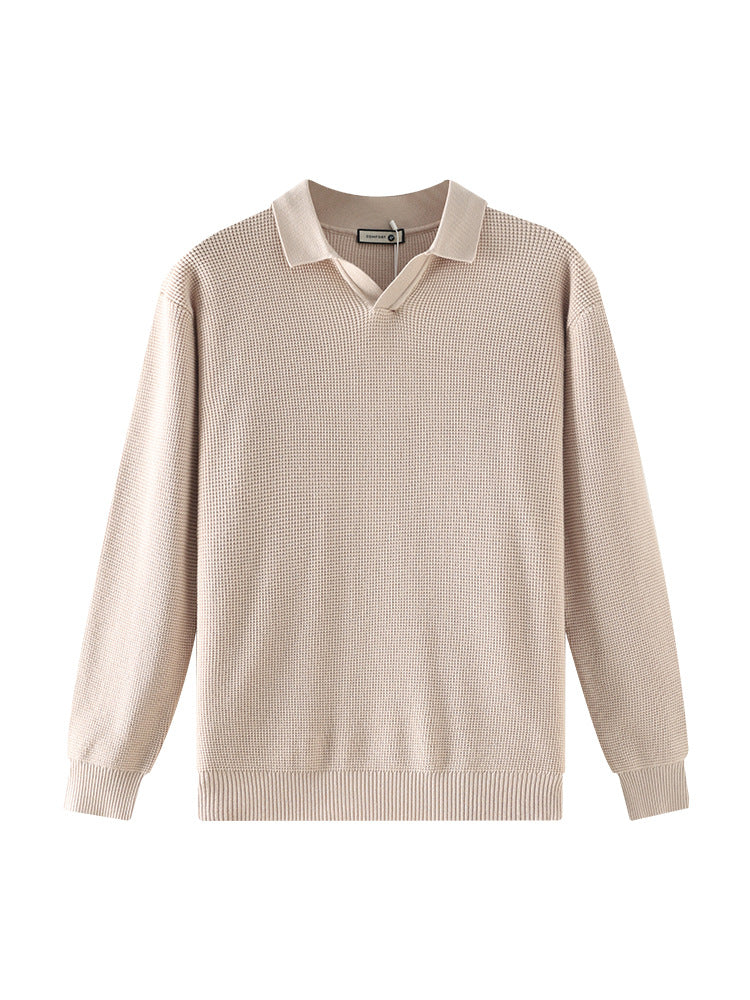 Men’s Textured Knit Open Collar Polo Sweater-thumbmail-2
