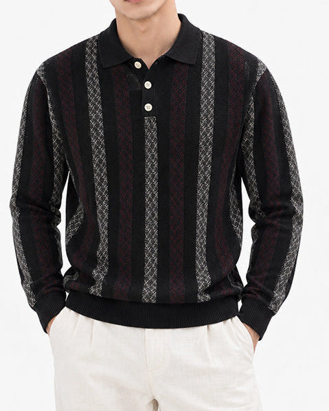 Men’s Textured Knit Long Sleeve Polo Sweater-thumbmail-4