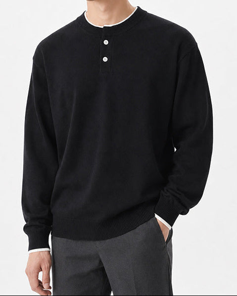 Men’s Henley Neck Long Sleeve Sweater-thumbmail-3