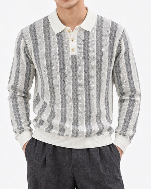 Men’s Textured Knit Long Sleeve Polo Sweater-thumbmail-5