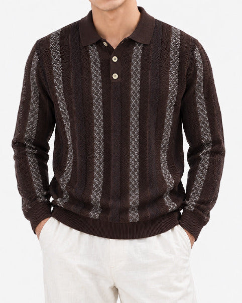 Men’s Textured Knit Long Sleeve Polo Sweater-thumbmail-6