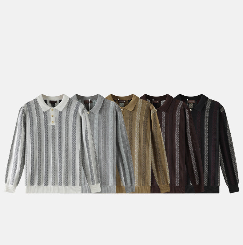Men’s Textured Knit Long Sleeve Polo Sweater-thumbmail-7