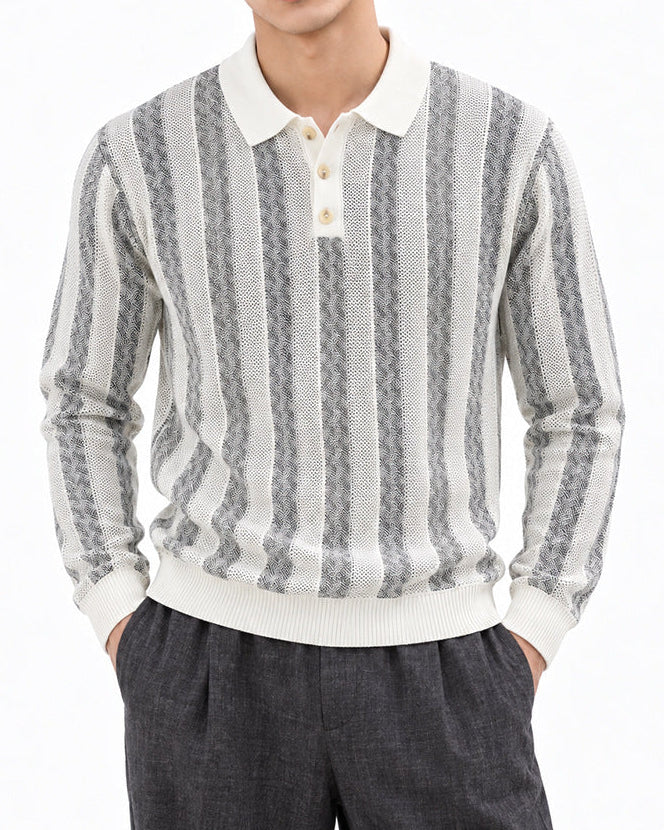 Men’s Textured Knit Long Sleeve Polo Sweater-thumbmail-8