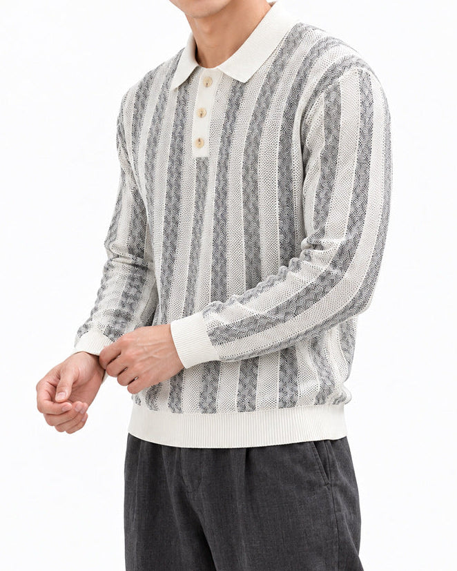 Men’s Textured Knit Long Sleeve Polo Sweater-thumbmail-9