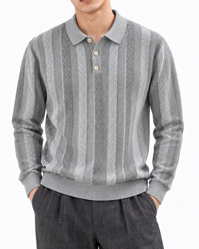 Men’s Textured Knit Long Sleeve Polo Sweater-thumbmail-11