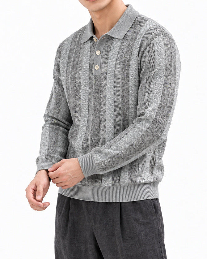 Men’s Textured Knit Long Sleeve Polo Sweater-thumbmail-12