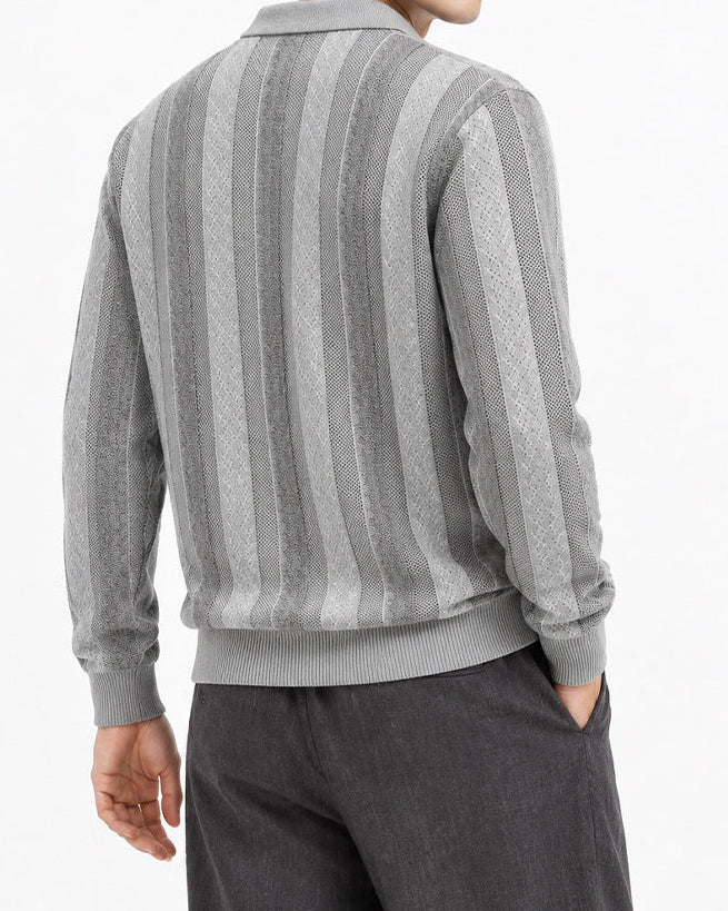 Men’s Textured Knit Long Sleeve Polo Sweater-thumbmail-13
