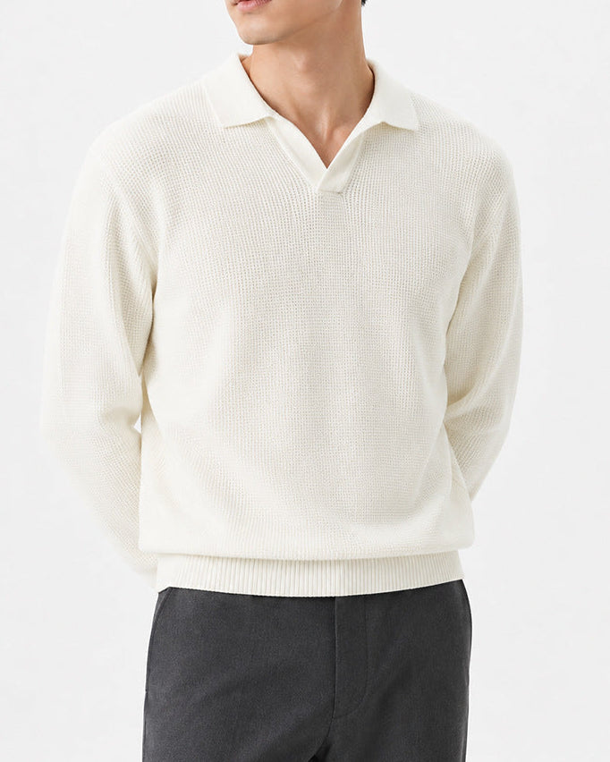 Men’s Textured Knit Open Collar Polo Sweater-thumbmail-7