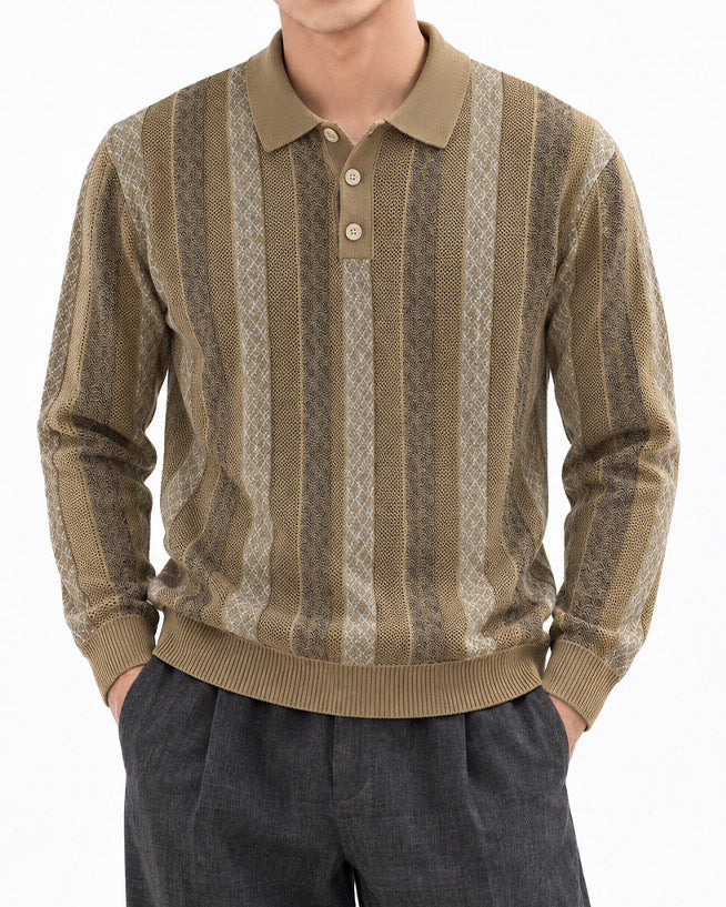 Men’s Textured Knit Long Sleeve Polo Sweater-thumbmail-14