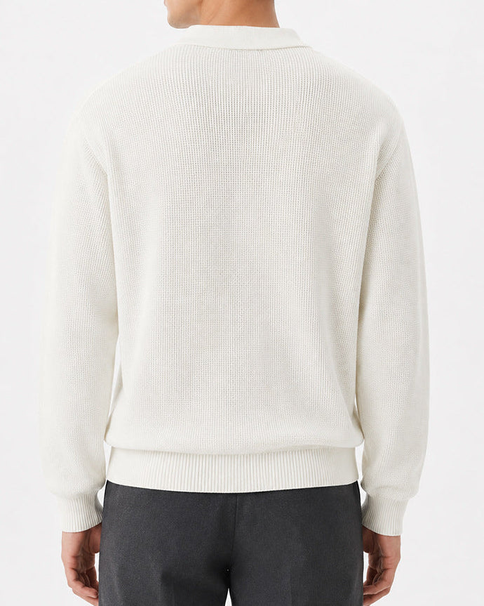 Men’s Textured Knit Open Collar Polo Sweater-thumbmail-8
