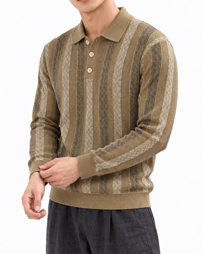 Men’s Textured Knit Long Sleeve Polo Sweater-thumbmail-15
