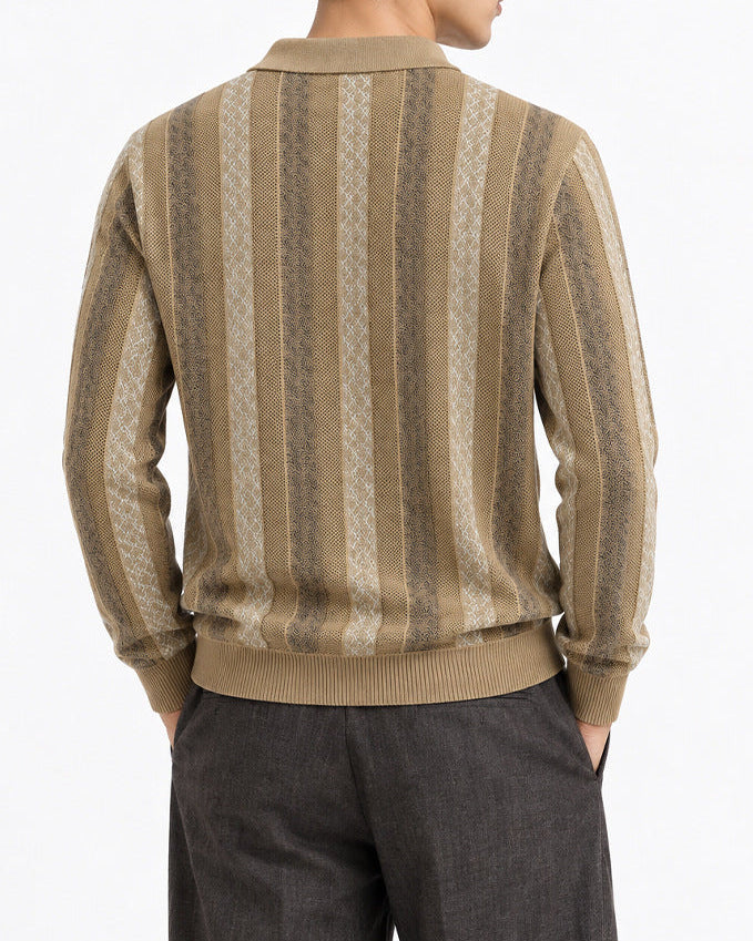 Men’s Textured Knit Long Sleeve Polo Sweater-thumbmail-16