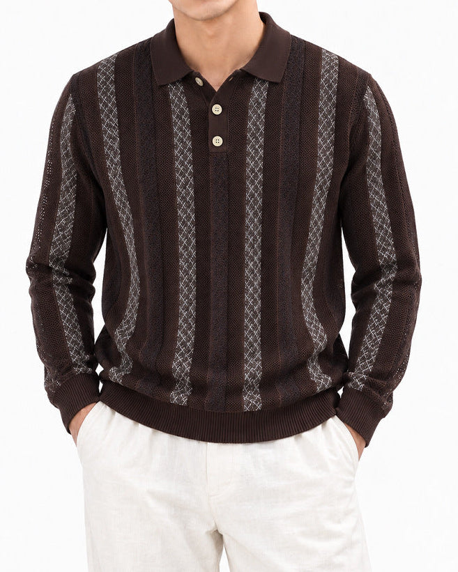 Men’s Textured Knit Long Sleeve Polo Sweater-thumbmail-17
