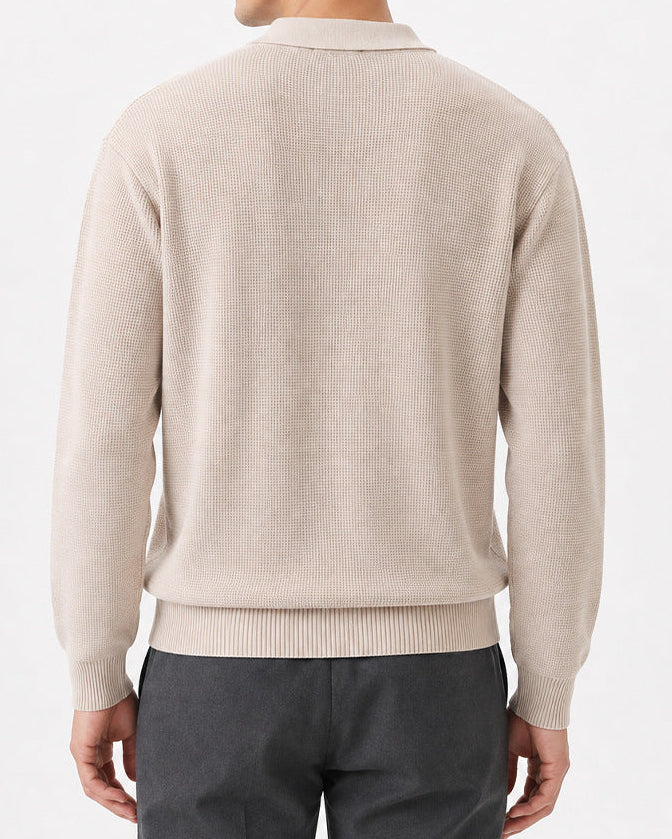 Men’s Textured Knit Open Collar Polo Sweater-thumbmail-11