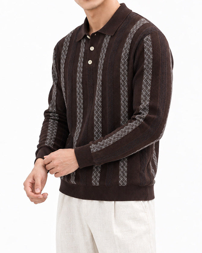 Men’s Textured Knit Long Sleeve Polo Sweater-thumbmail-18