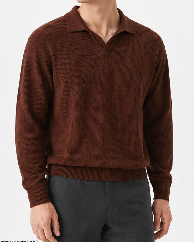 Men’s Textured Knit Open Collar Polo Sweater-thumbmail-13