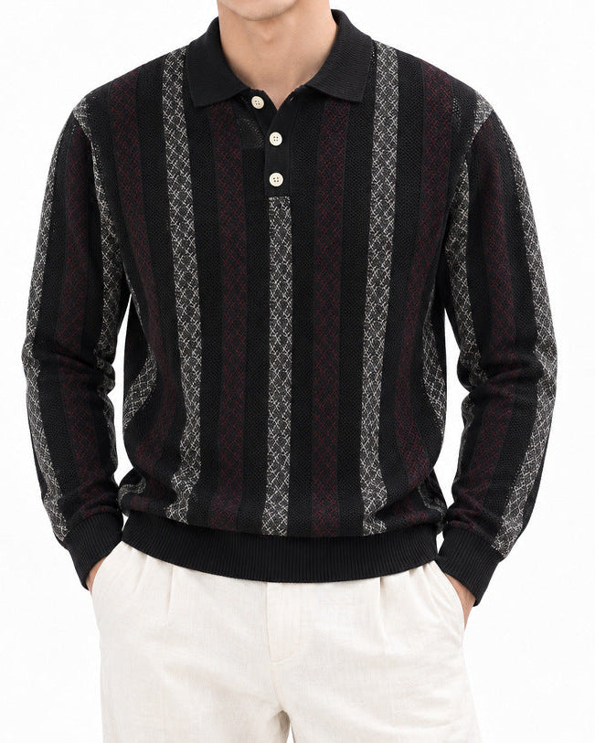 Men’s Textured Knit Long Sleeve Polo Sweater-thumbmail-20