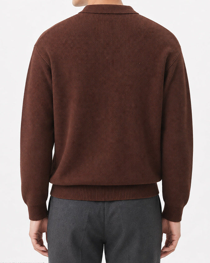 Men’s Textured Knit Open Collar Polo Sweater-thumbmail-14