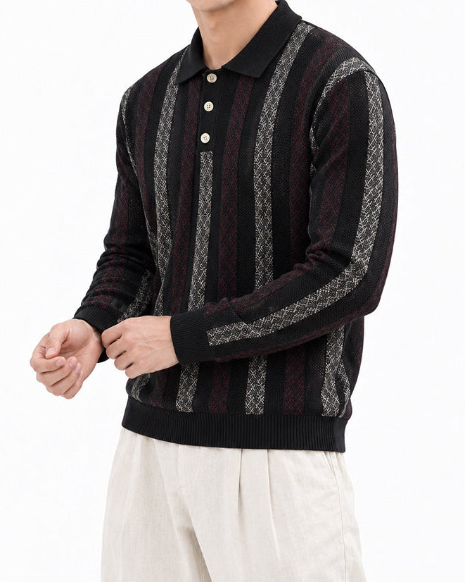 Men’s Textured Knit Long Sleeve Polo Sweater-thumbmail-21