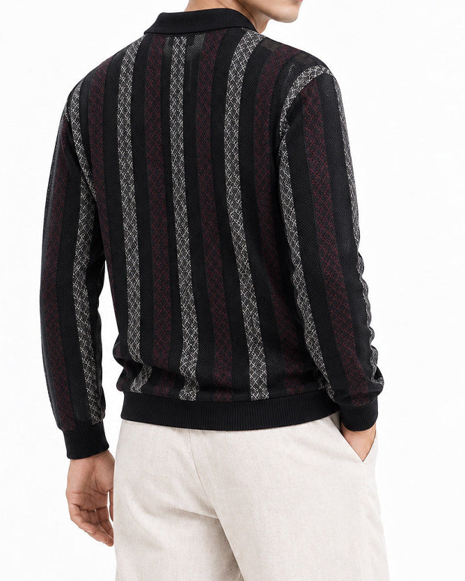 Men’s Textured Knit Long Sleeve Polo Sweater-thumbmail-22
