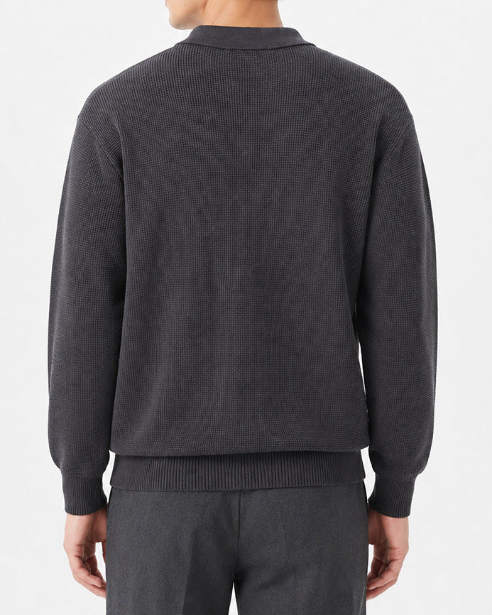 Men’s Textured Knit Open Collar Polo Sweater-thumbmail-17