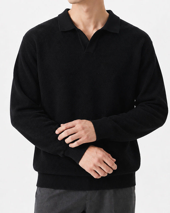 Men’s Textured Knit Open Collar Polo Sweater-thumbmail-18