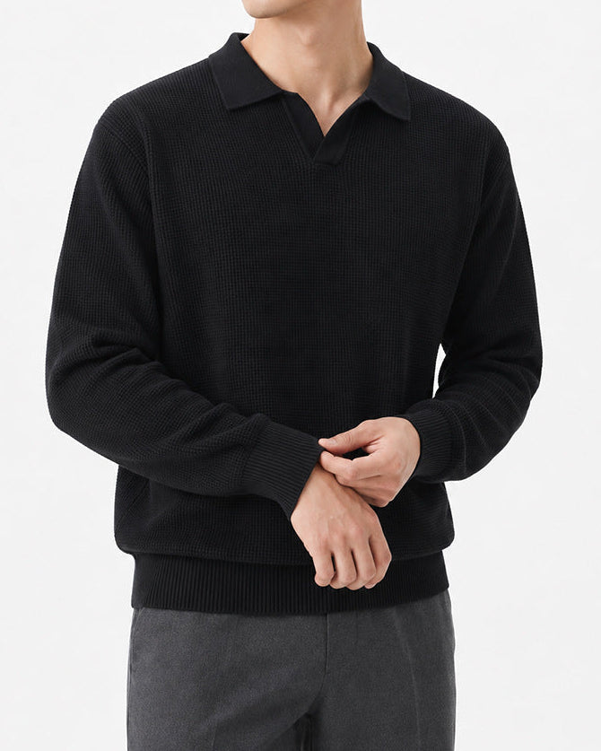 Men’s Textured Knit Open Collar Polo Sweater-thumbmail-19