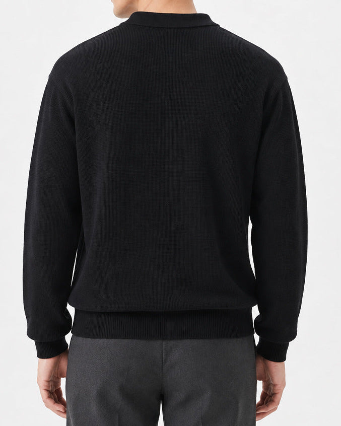Men’s Textured Knit Open Collar Polo Sweater-thumbmail-20