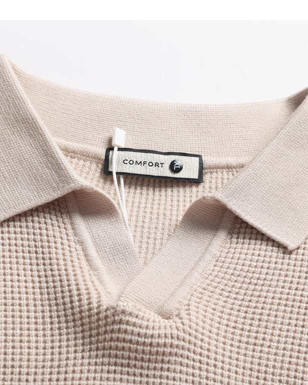 Men’s Textured Knit Open Collar Polo Sweater-thumbmail-21