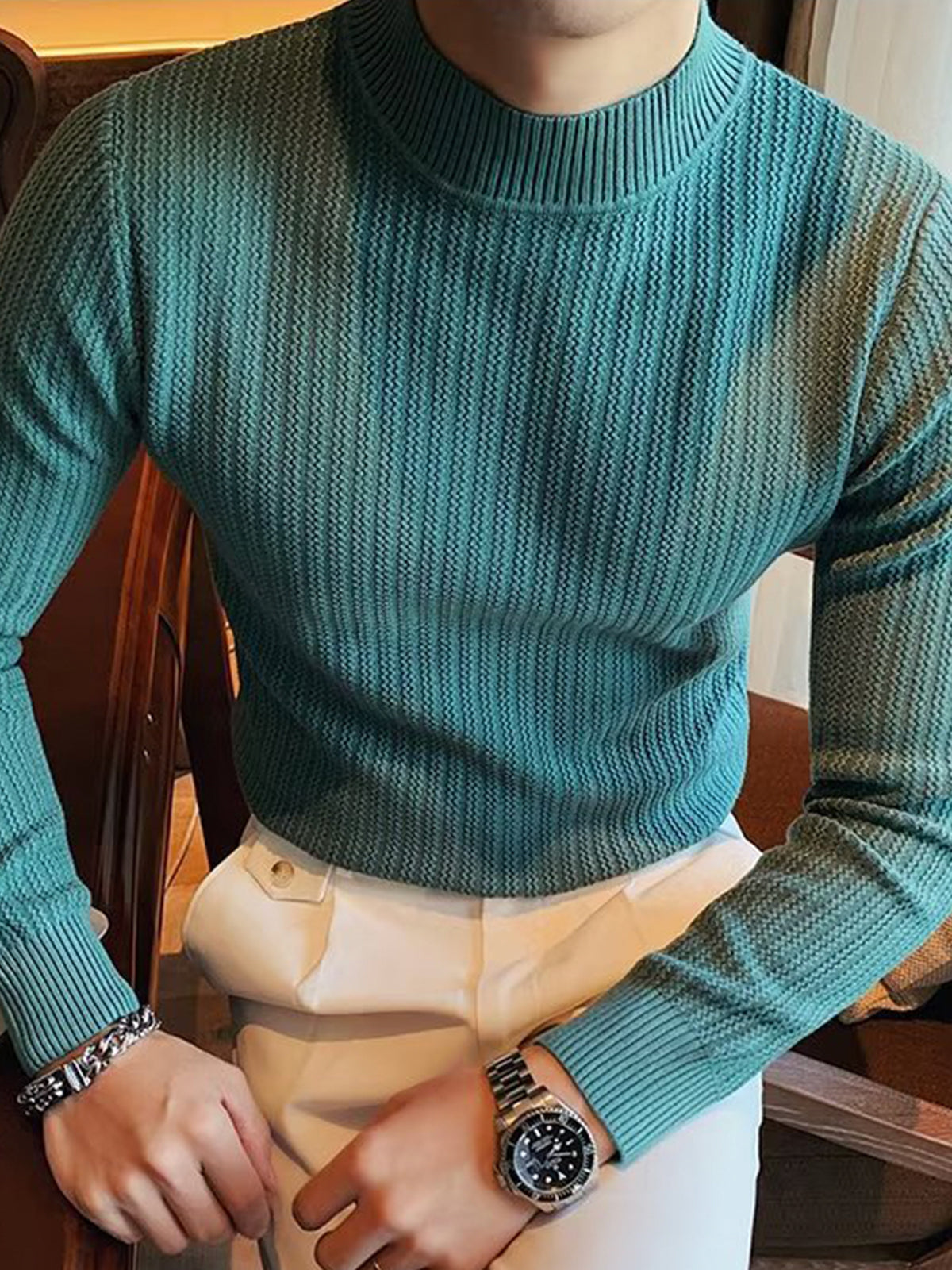 Mock-Neck Texture Baselayer Sweater - Ahaselected
