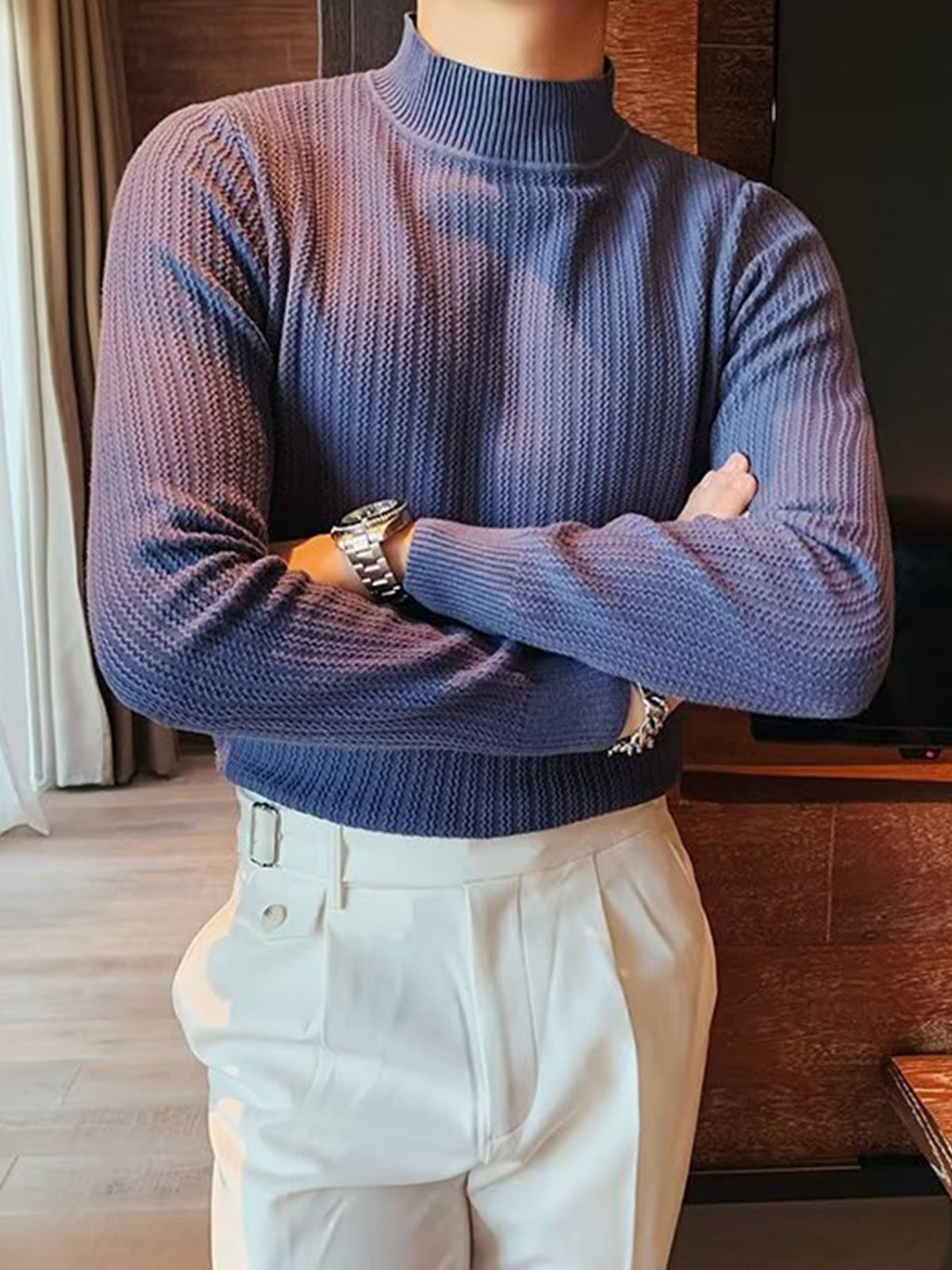 Mock-Neck Texture Baselayer Sweater - Ahaselected