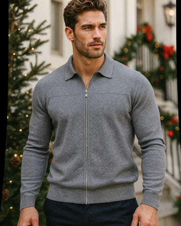 Herren-Strickjacke mit durchgehendem Reißverschluss und Kragen