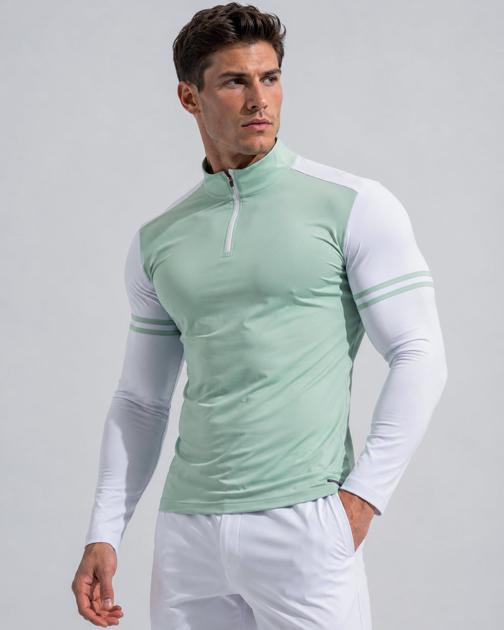 Staycool Two-Tone Stripe Quarter Zip Long Sleeve Shirt