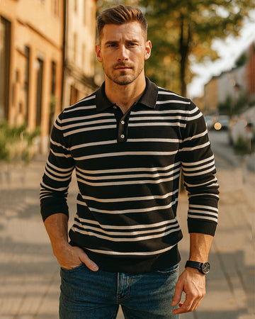 Men’s Classic Striped Knit Polo Sweater