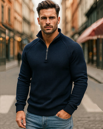 Felpa da uomo con mezza cerniera e interno in pile