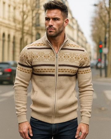 Cárdigan con cremallera y estampado nórdico para hombre