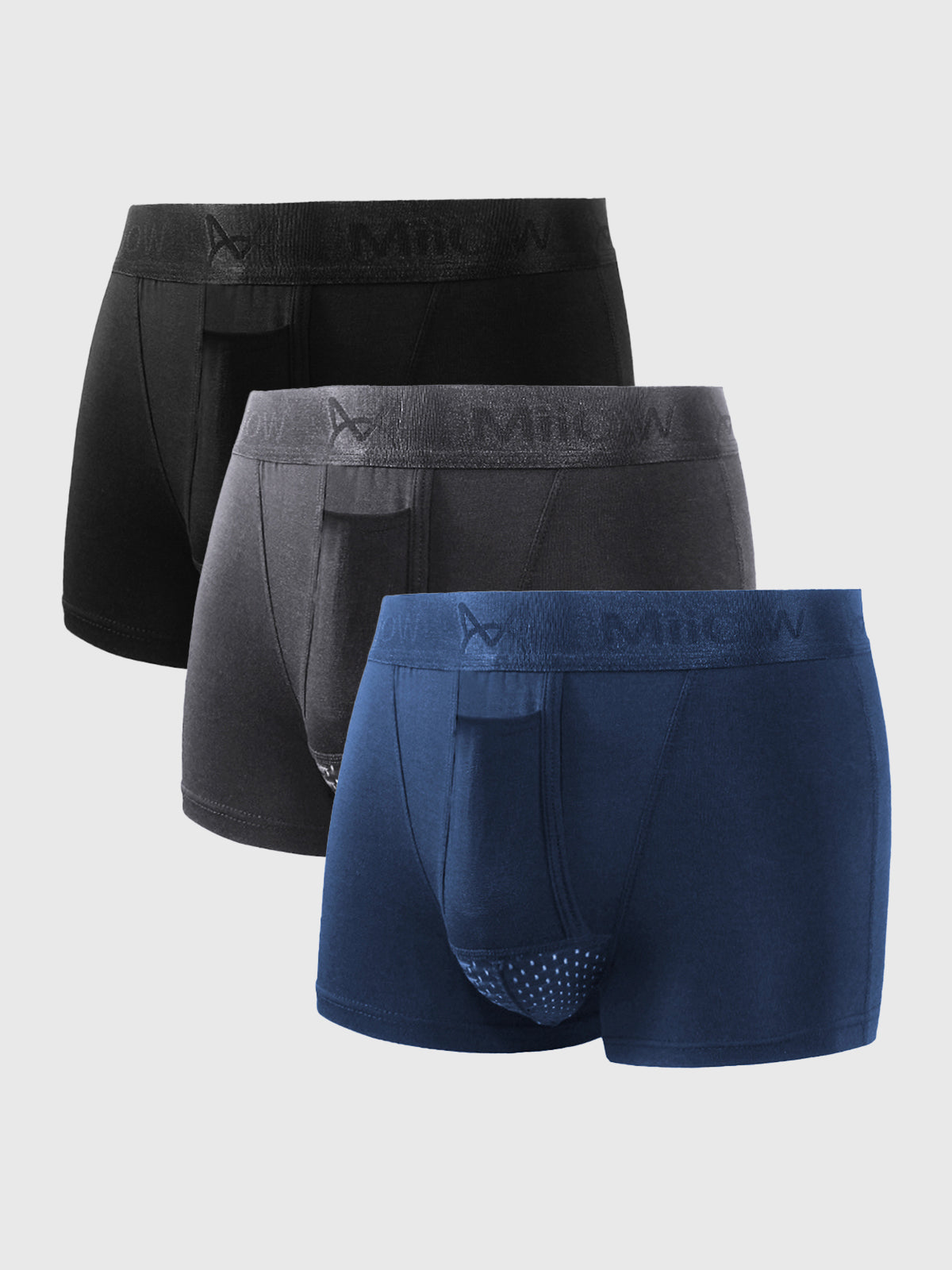 3 Packs M's Dual Pouch Trunks Separate Fly Boxer Briefs - Ahaselected