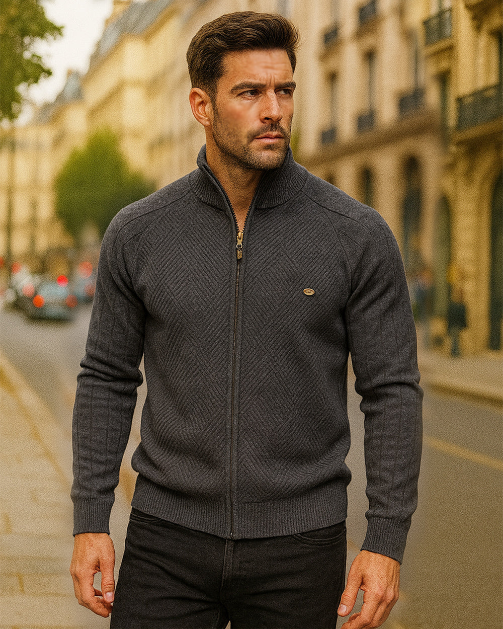 Men's Jacquard Full-zip Sweater Cardigan - Ahaselected