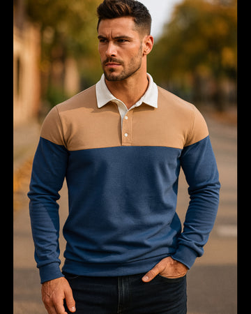 Colorblock Warm Long Sleeve Polo Shirt