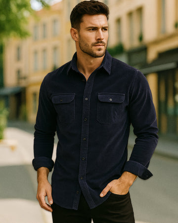 Camicia Utility Classica in Velluto a Coste con Bottoni