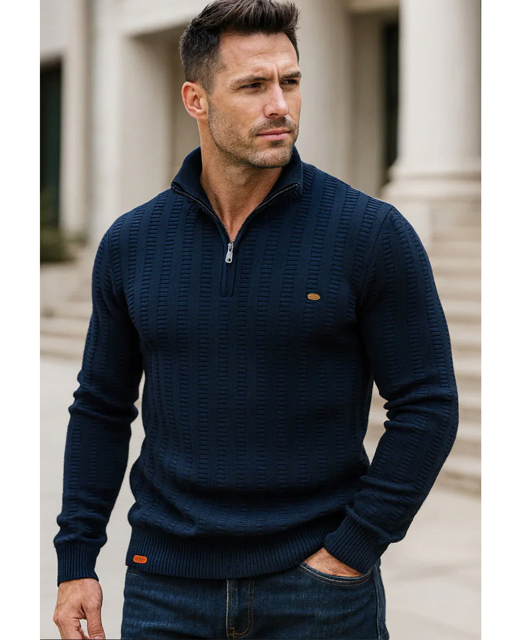Men’s Textured Half-Zip Knit Sweater - Ahaselected